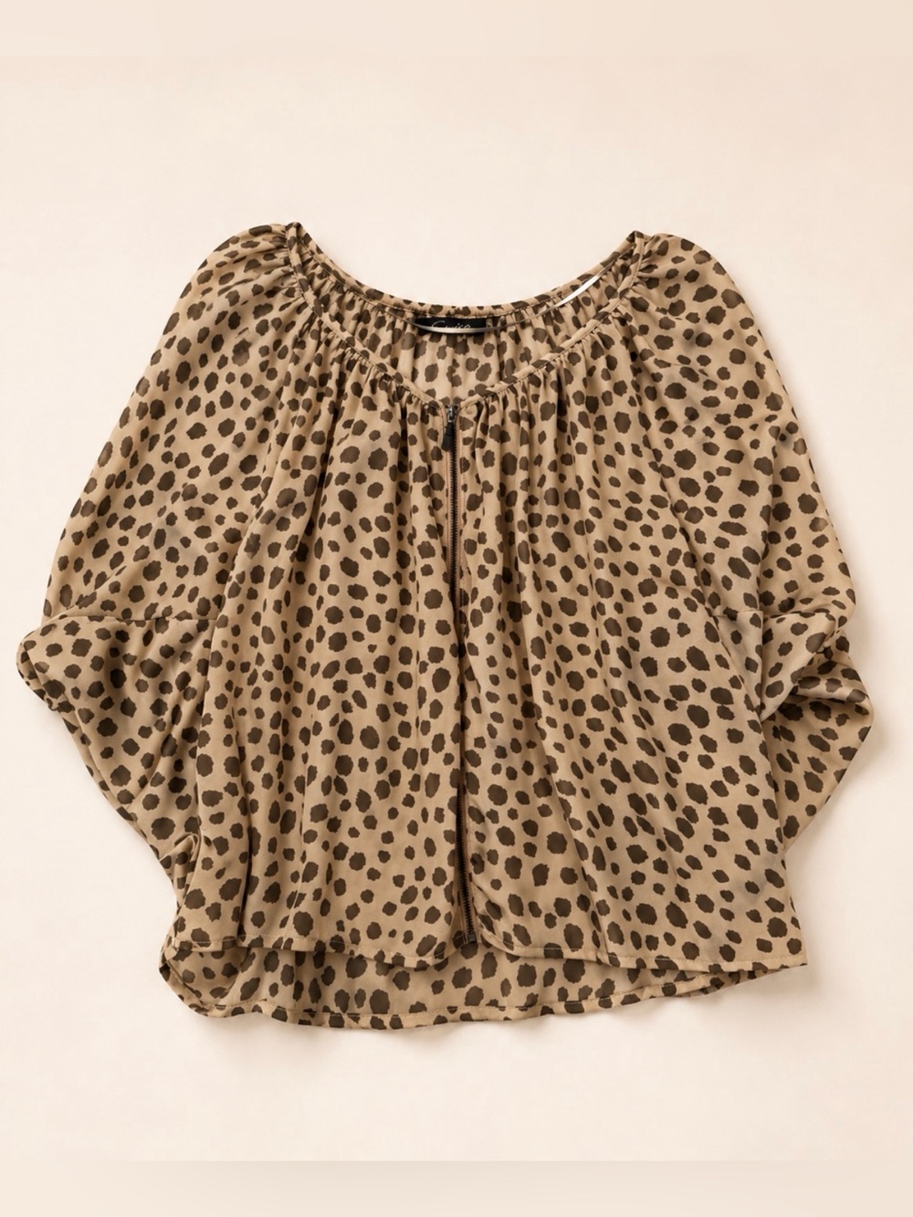 Cecico Tan Leopard Print Peasant Top